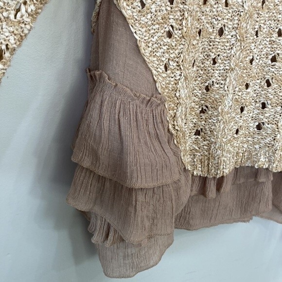 Anthropologie Eri + Ali Ruffle Mixed Media Sweater Layer Long Sleeve Loose Knit - Picture 4 of 16